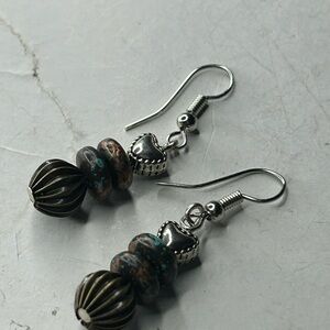 Bronze & Heart Accent Gemstone Earrings – Earthy Boho Style
